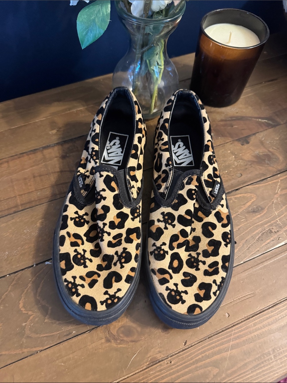 Vans Slip-On Leopard & Skull Print Canvas Shoes - Black/Tan